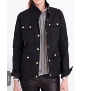 J. Crew Black Downtown Field  Utility Jacket Zip Snap XS Military‎ Waxed Women's